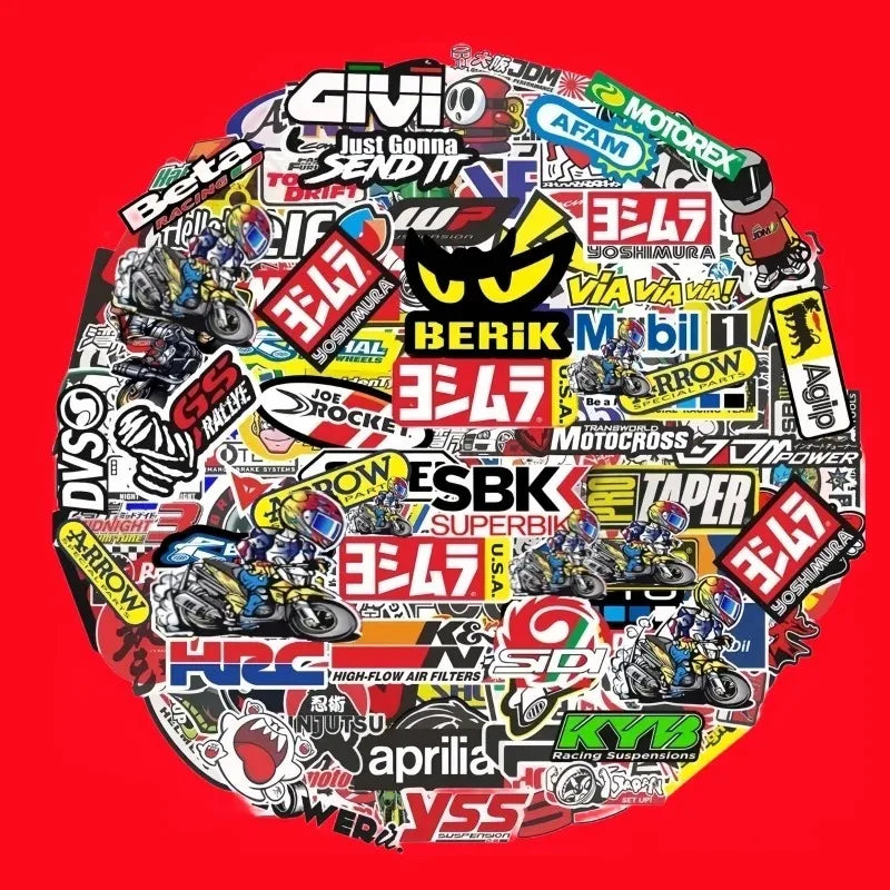40/80 PCS Random Motorcycle Stickers Luggage Helmet Moto For Yamaha Honda Kawasaki Racing Brand Logo DIY PVC Decals Waterproof