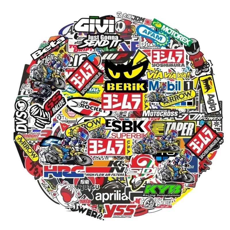40/80 PCS Random Motorcycle Stickers Luggage Helmet Moto For Yamaha Honda Kawasaki Racing Brand Logo DIY PVC Decals Waterproof
