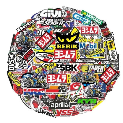 40/80 PCS Random Motorcycle Stickers Luggage Helmet Moto For Yamaha Honda Kawasaki Racing Brand Logo DIY PVC Decals Waterproof