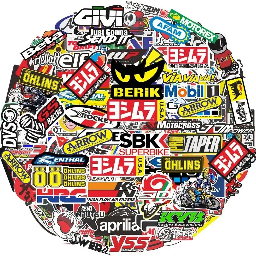 40/80 PCS Random Motorcycle Stickers Luggage Helmet Moto For Yamaha Honda Kawasaki Racing Brand Logo DIY PVC Decals Waterproof