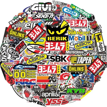 40/80 PCS Random Motorcycle Stickers Luggage Helmet Moto For Yamaha Honda Kawasaki Racing Brand Logo DIY PVC Decals Waterproof
